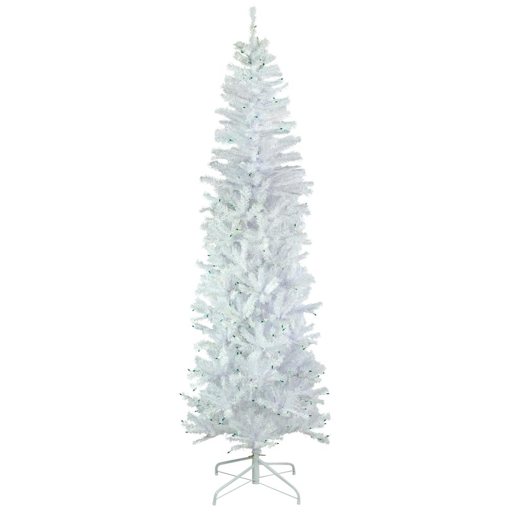 6.5' Pre-Lit Woodbury White Pine Pencil Artificial Christmas Tree  Green Lights. Picture 1
