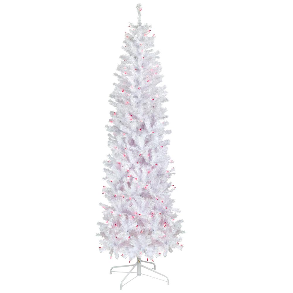 6.5' Pre-Lit Woodbury White Pine Pencil Artificial Christmas Tree  Pink Lights. Picture 1