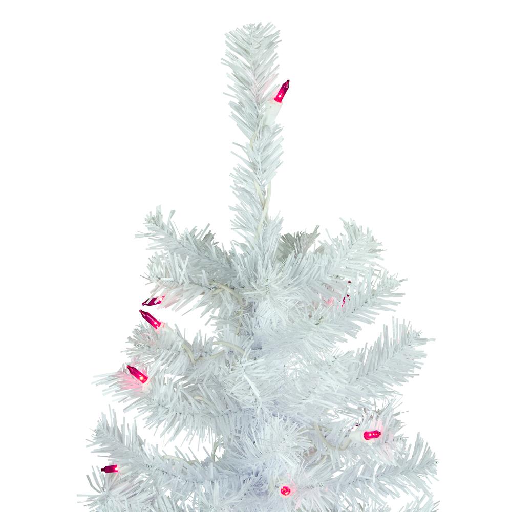 6.5' Pre-Lit Woodbury White Pine Pencil Artificial Christmas Tree  Pink Lights. Picture 3