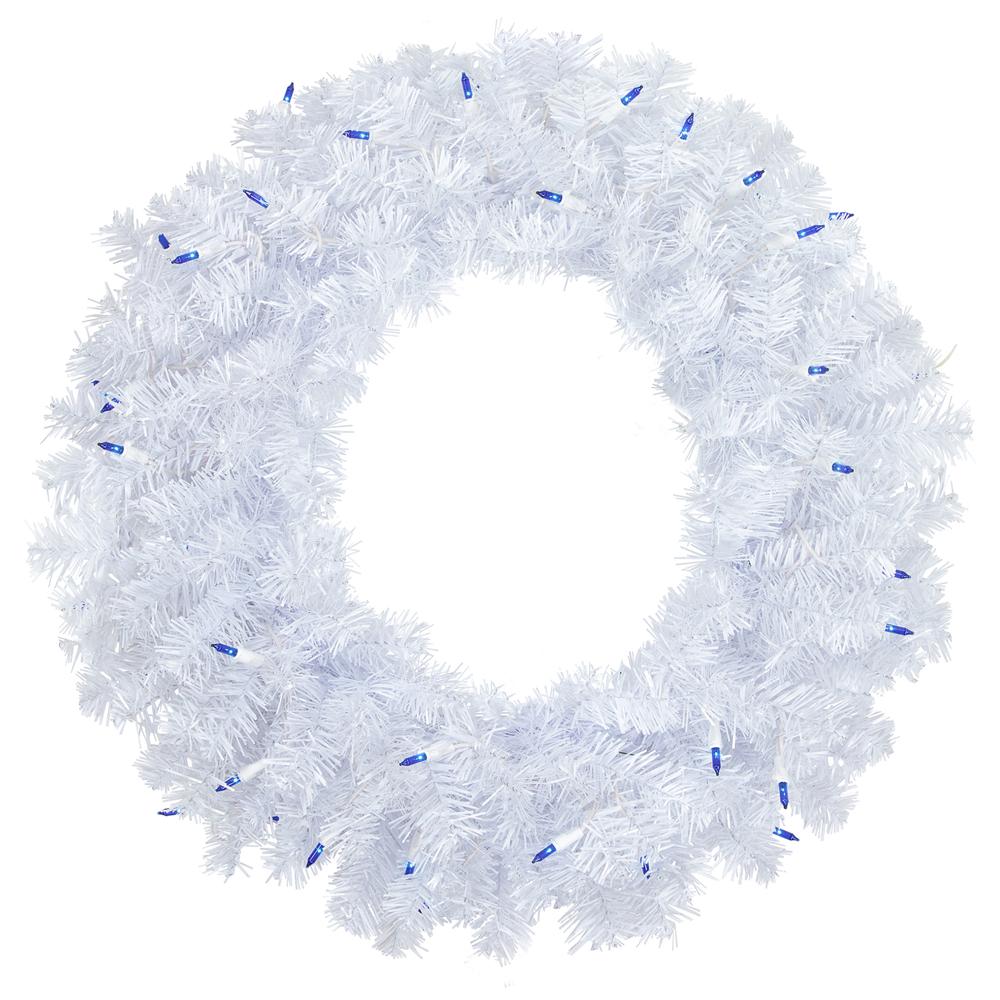 Pre-Lit Woodbury White Pine Artificial Christmas Wreath  24-Inch  Blue Lights. Picture 1