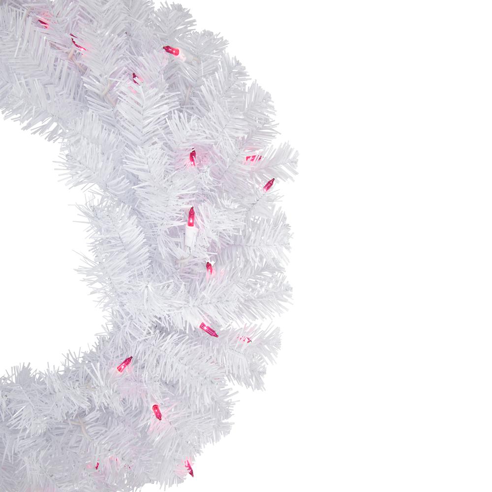 Pre-Lit Woodbury White Pine Artificial Christmas Wreath  24-Inch  Pink Lights. Picture 4