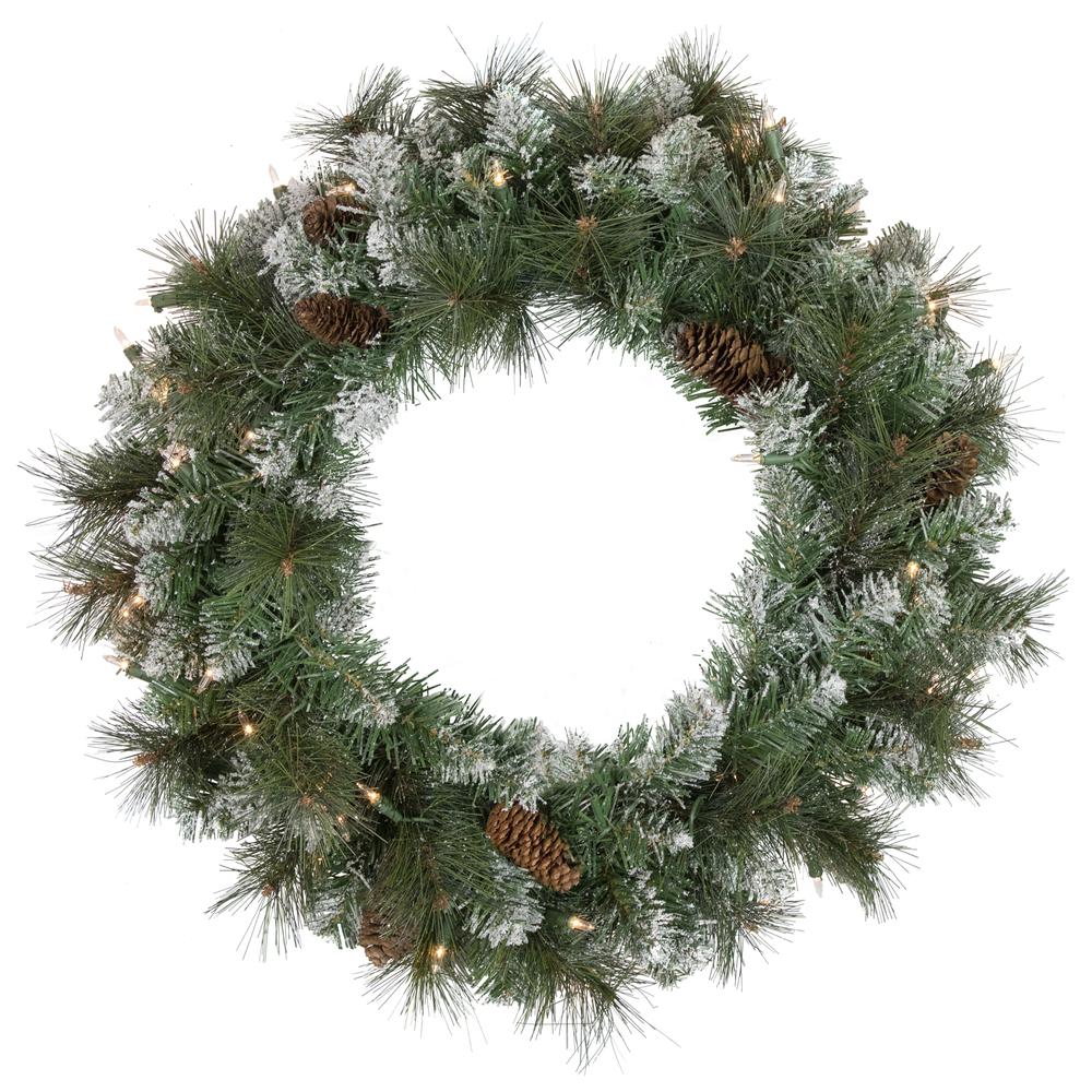 Pre-Lit Snow Valley Pine Artificial Christmas Wreath  24-Inch  Clear Lights. Picture 1