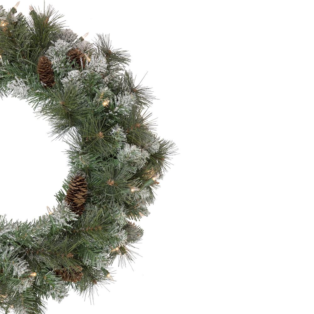 Pre-Lit Snow Valley Pine Artificial Christmas Wreath  24-Inch  Clear Lights. Picture 2