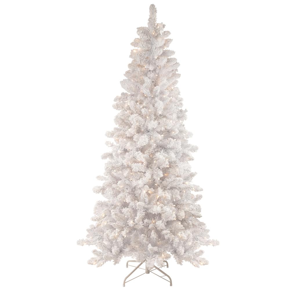 6.5' Pre-Lit Medium Flocked Norway Pine Artificial Christmas Tree  Warm White LED Lights. Picture 1