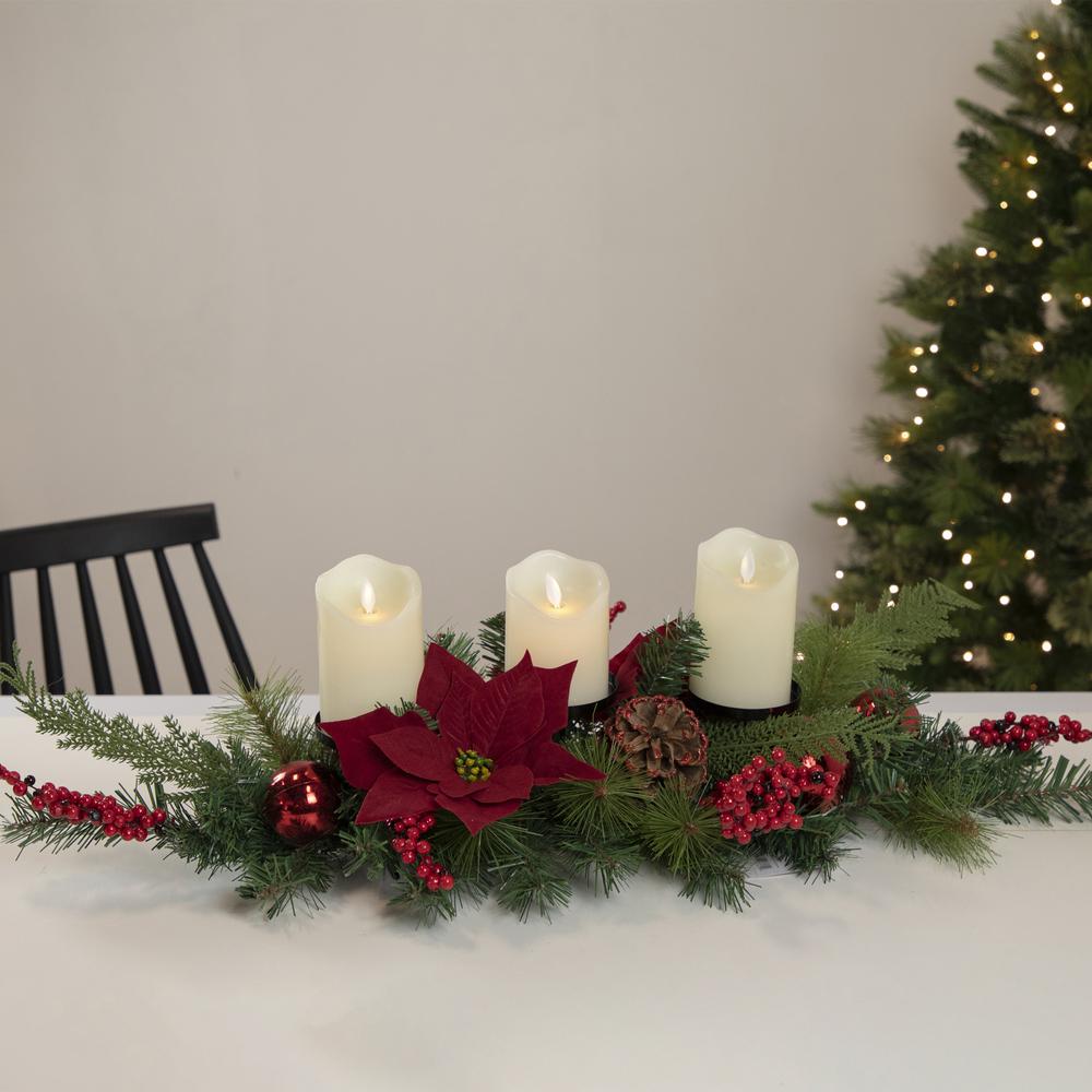 32" Artificial Mixed Pine  Berries and Poinsettia Christmas Candle Holder Centerpiece. Picture 2