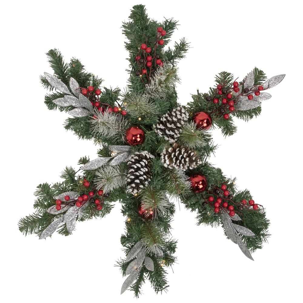 32" Decorated Frosted Pine Cone and Berries Christmas Snowflake Wreath. Picture 1