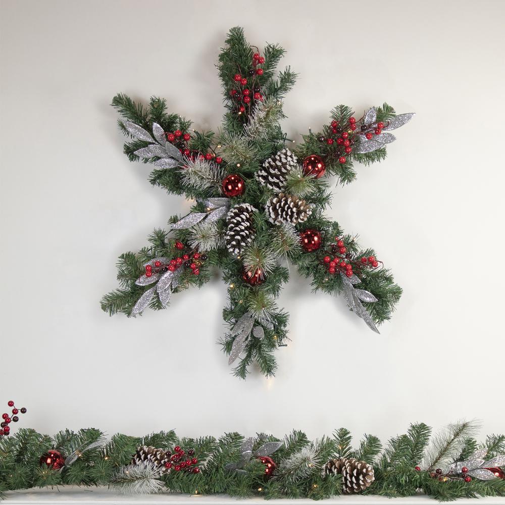 32" Decorated Frosted Pine Cone and Berries Christmas Snowflake Wreath. Picture 2