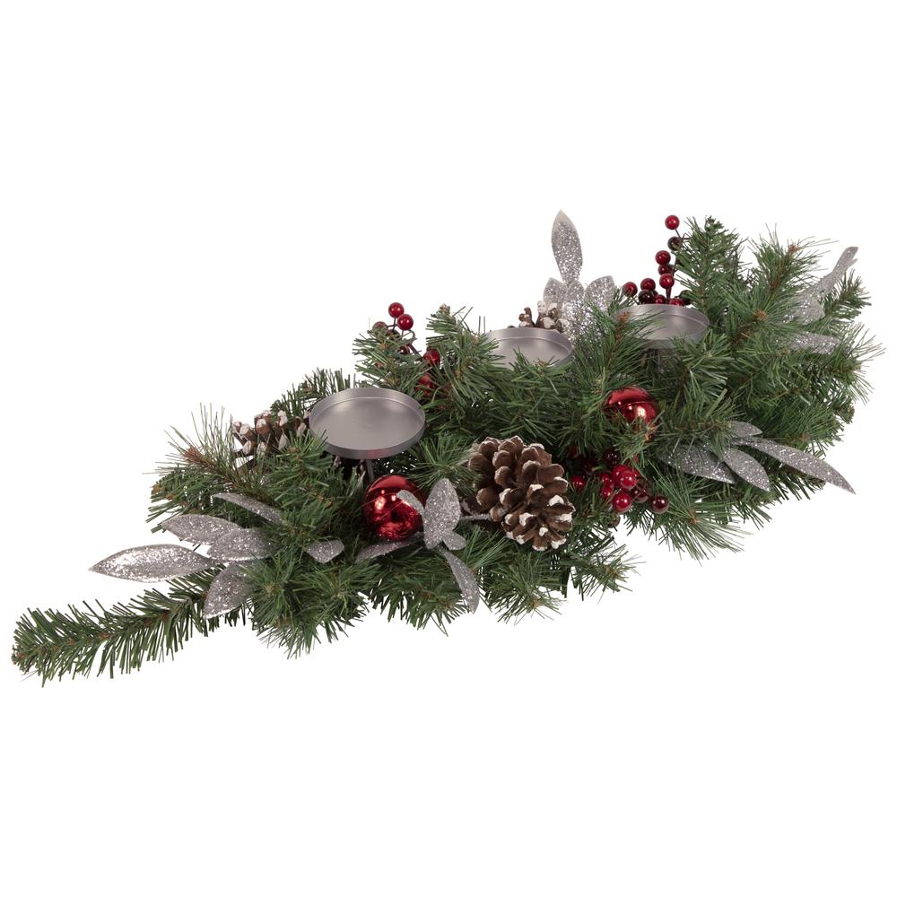 32" Frosted Pine Cone and Berries Artificial Christmas Candle Holder Centerpiece. Picture 2