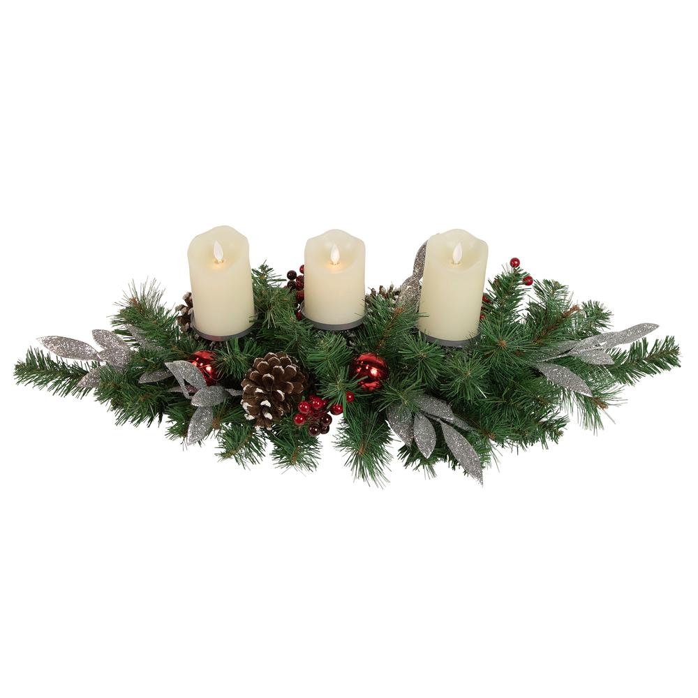 32" Frosted Pine Cone and Berries Artificial Christmas Candle Holder Centerpiece. Picture 1