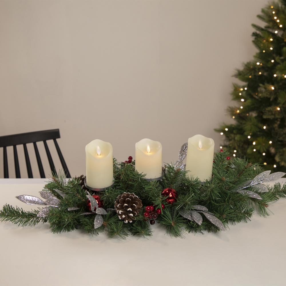 32" Frosted Pine Cone and Berries Artificial Christmas Candle Holder Centerpiece. Picture 3