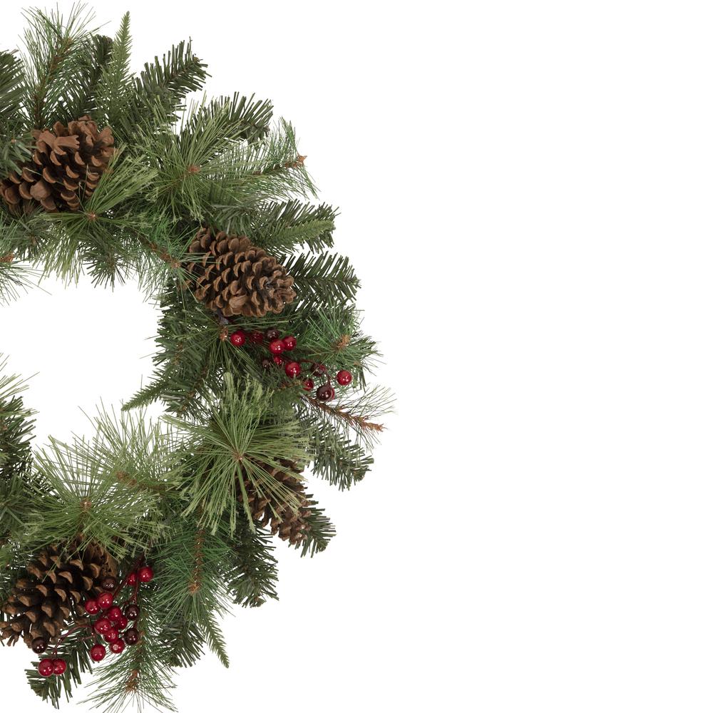 24" Pre-Lit Artificial Mixed Pine and Berries Christmas Wreath. Picture 4