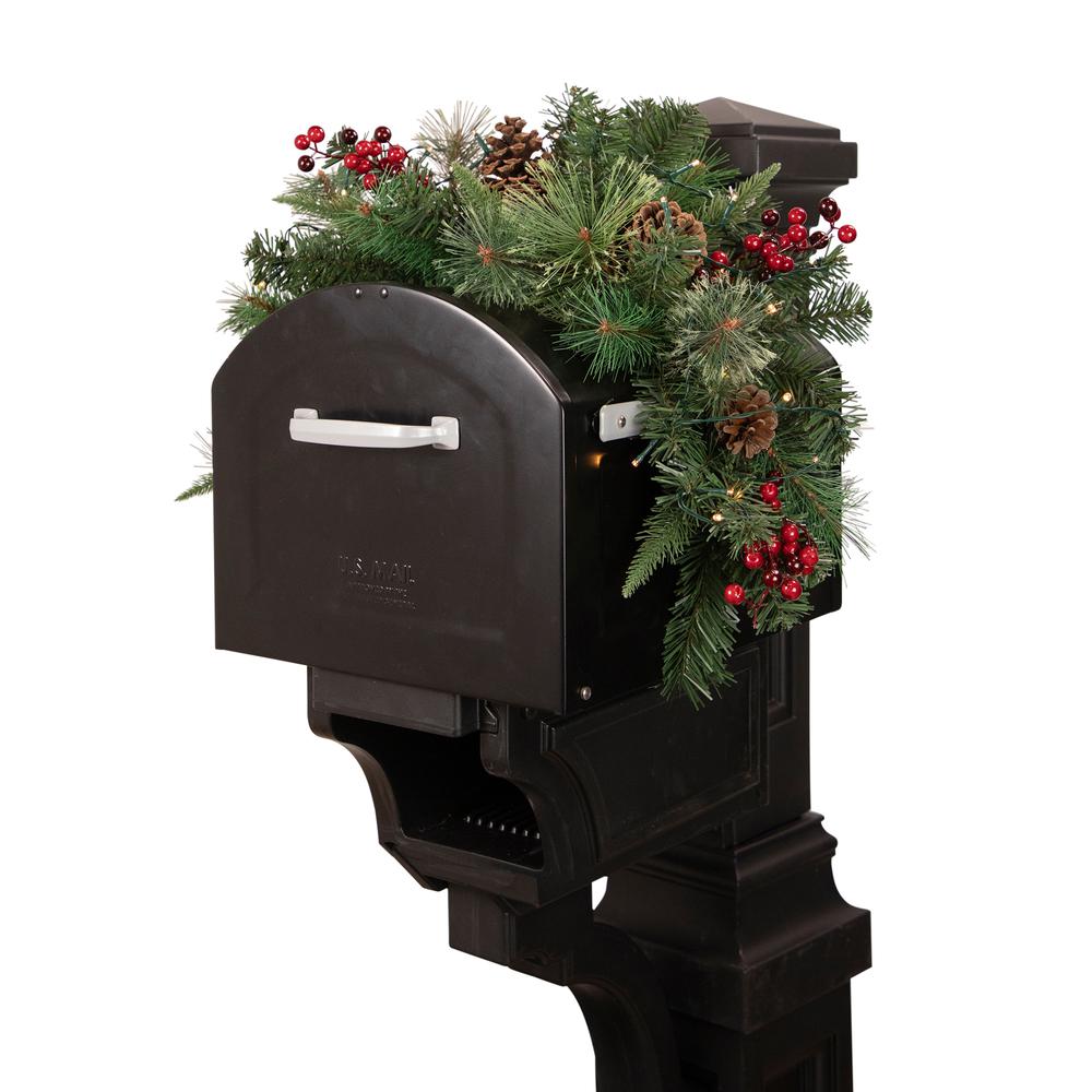 36" Pre-lit Decorated Pine Cone and Berries Artificial Christmas Mailbox Swag. Picture 1