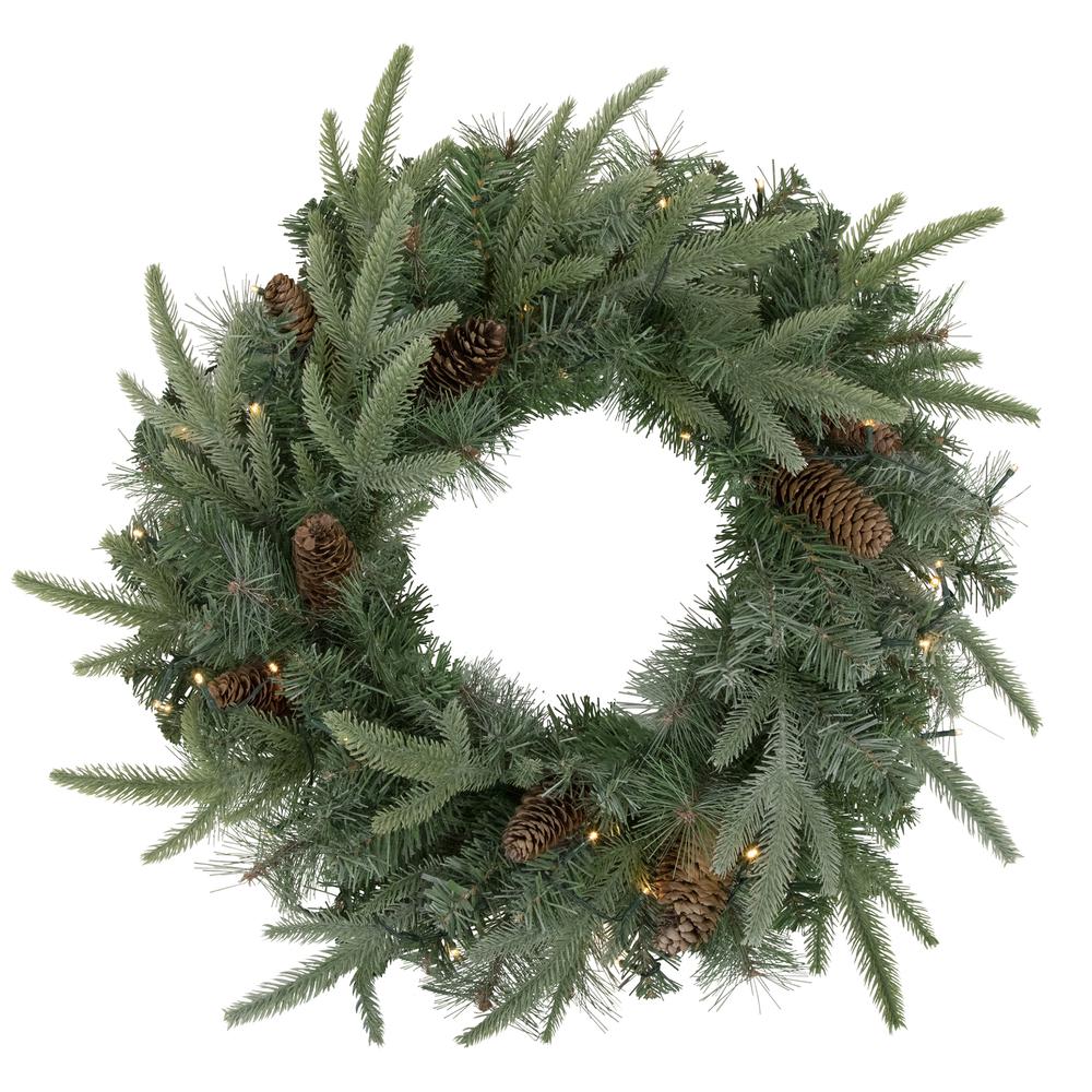 24" Pre-Lit Artificial Mixed Pine and Pine Cone Christmas Wreath. Picture 1