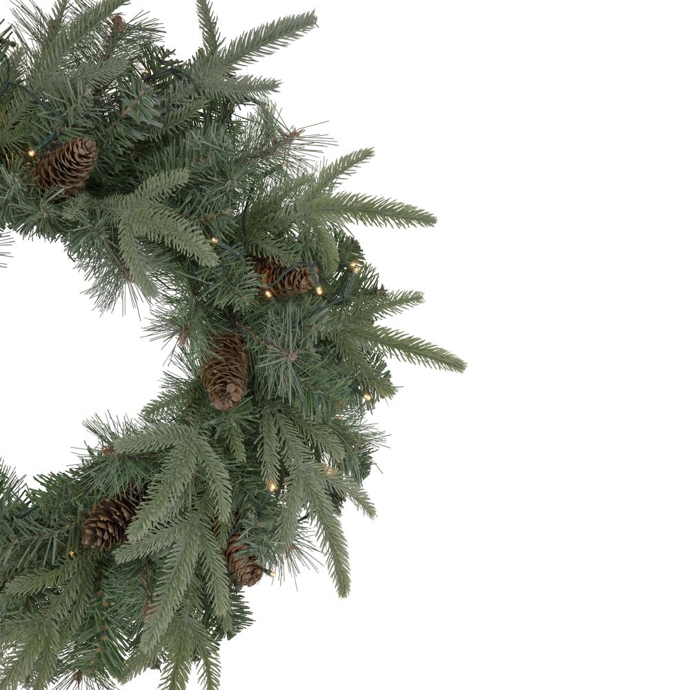 24" Pre-Lit Artificial Mixed Pine and Pine Cone Christmas Wreath. Picture 4