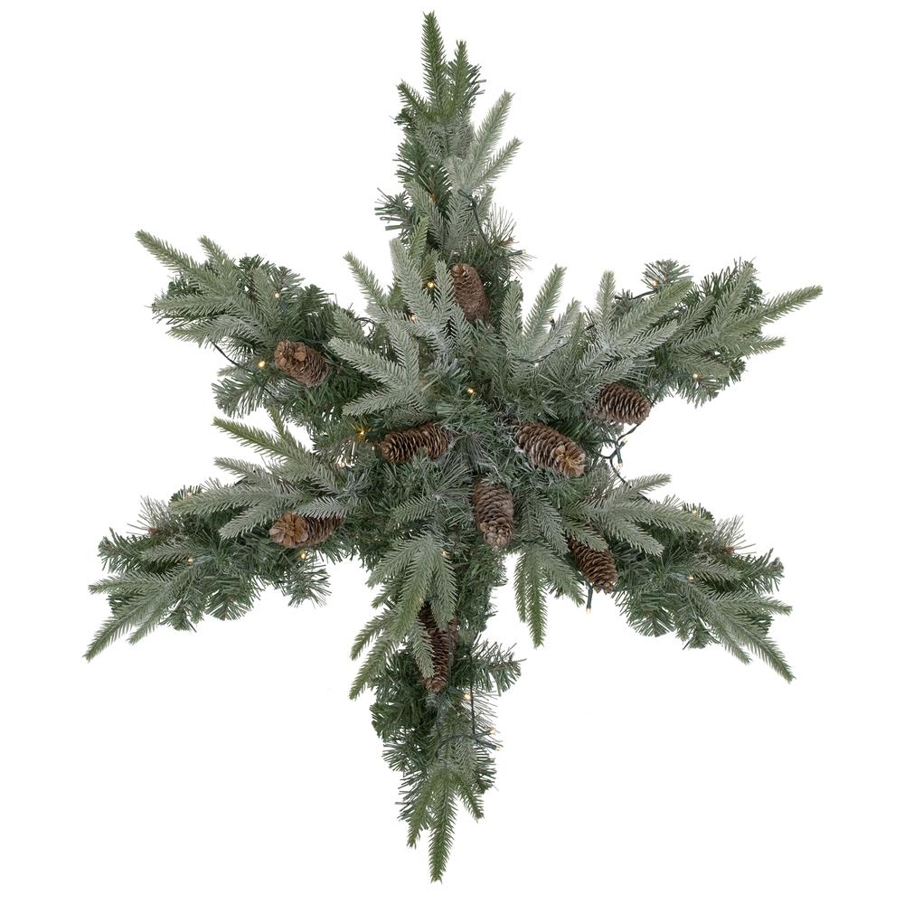 32" Pre-Lit Artificial Mixed Pine and Pine Cone Christmas Snowflake Wreath. Picture 1