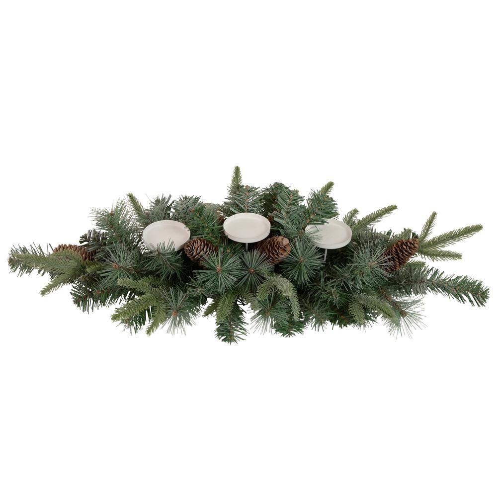 32" Artificial Mixed Pine and Pine Cones Christmas Candle Holder Centerpiece. Picture 2