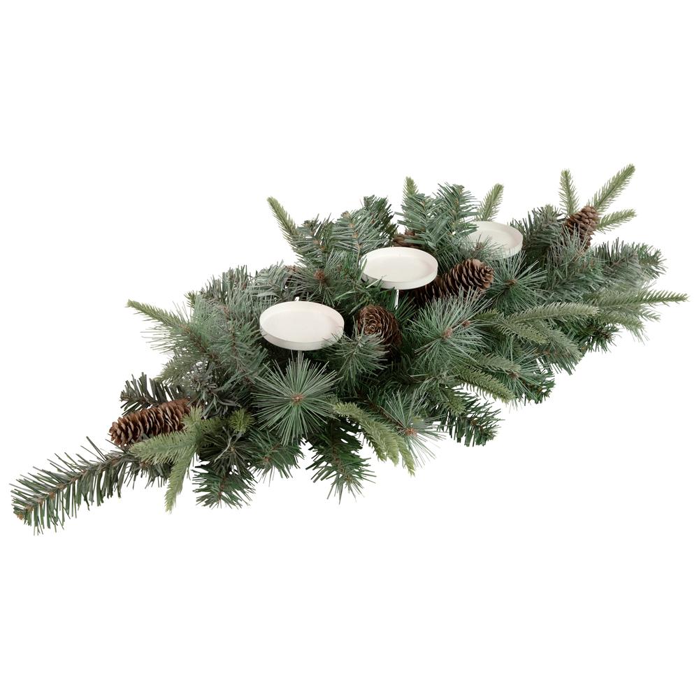 32" Artificial Mixed Pine and Pine Cones Christmas Candle Holder Centerpiece. Picture 4