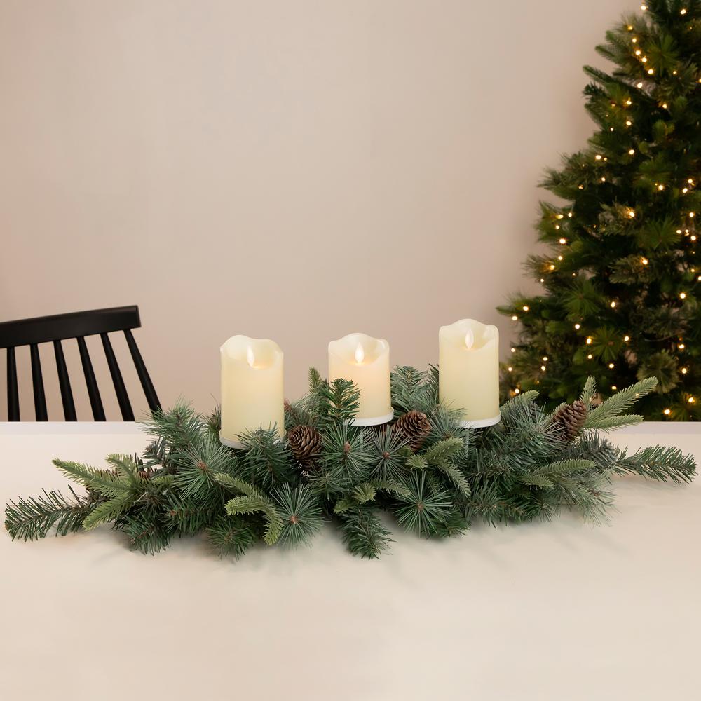 32" Artificial Mixed Pine and Pine Cones Christmas Candle Holder Centerpiece. Picture 3