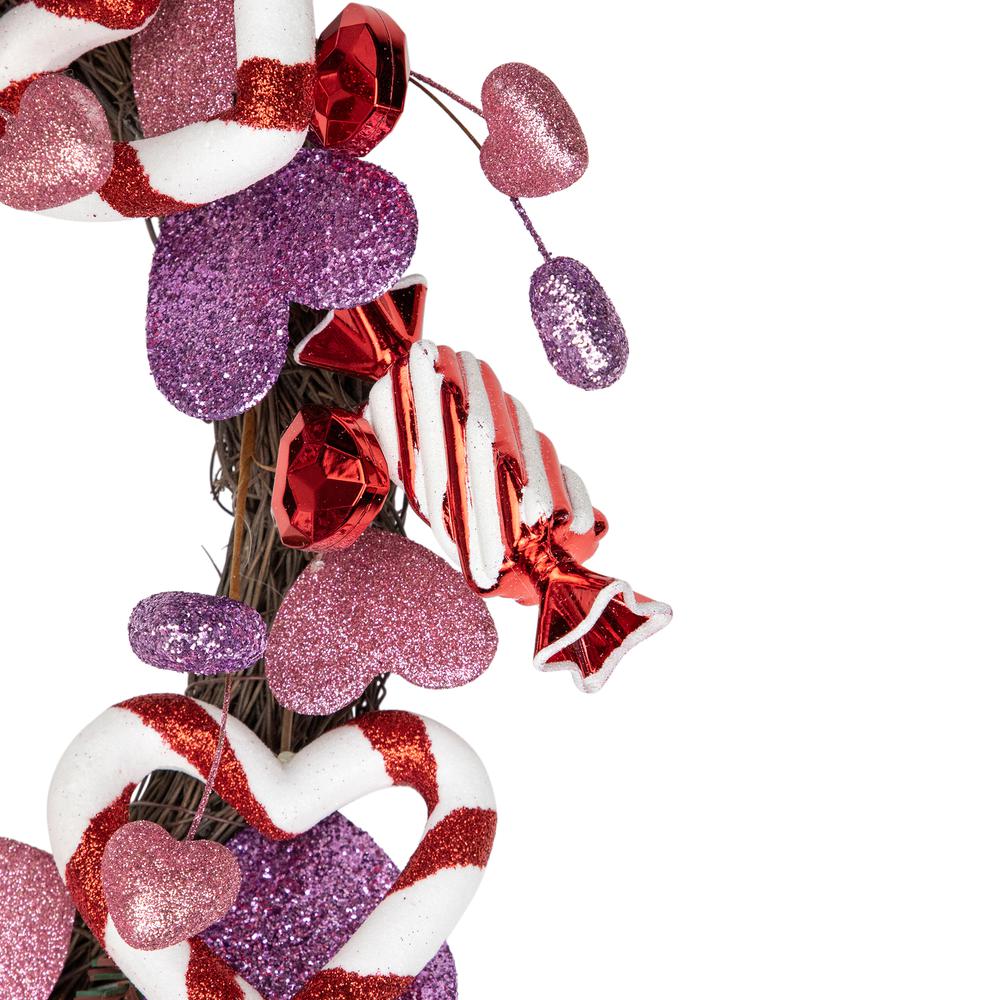 Pink and Purple Candies and Hearts Valentine's Day Wreath  16-Inch  Unlit. Picture 5