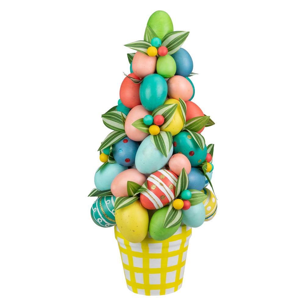 17" Colorful Easter Egg Tree in Yellow Gingham Pot. The main picture.