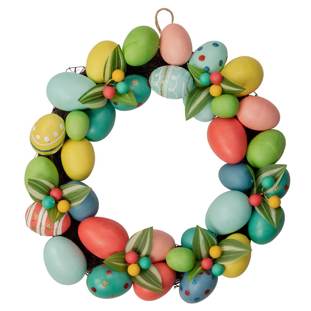 Colorful Easter Egg Wreath, 14-Inch, Unlit. Picture 1