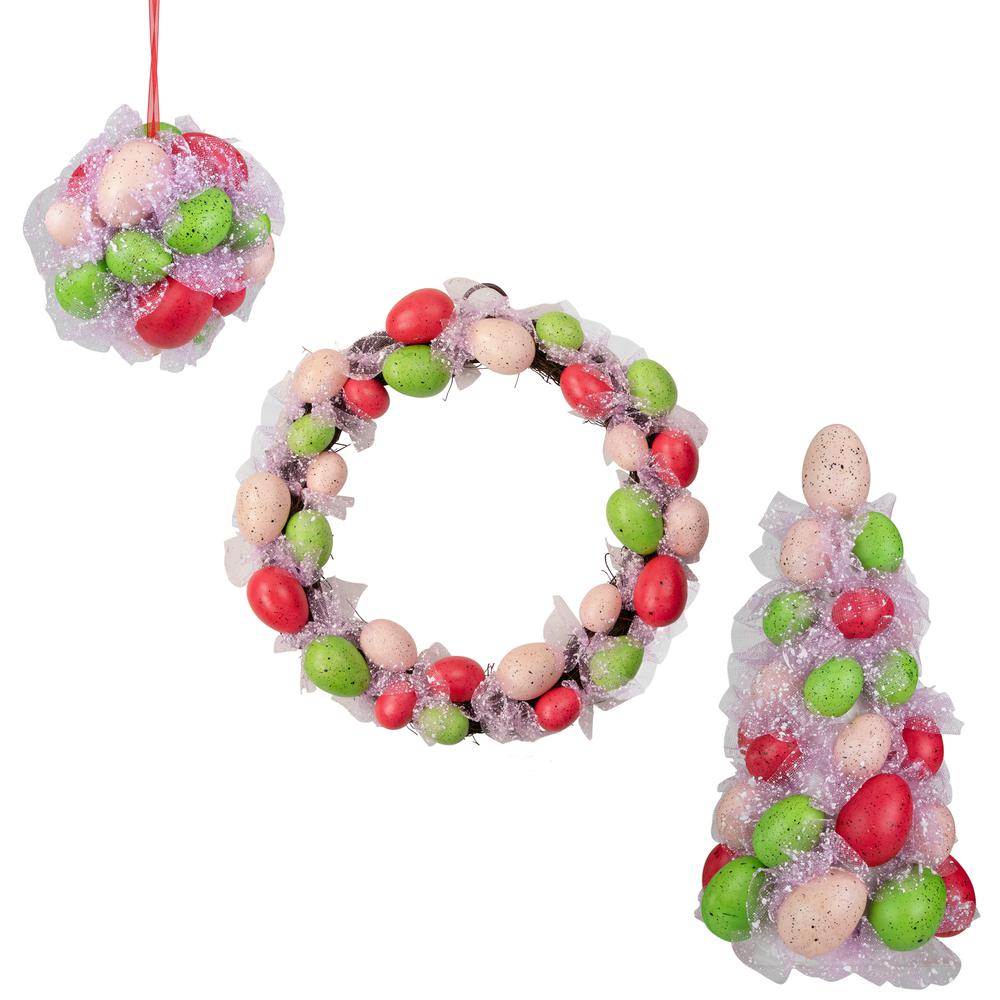 3-Piece Speckled Easter Egg Tree, Ball and Wreath Set. Picture 1