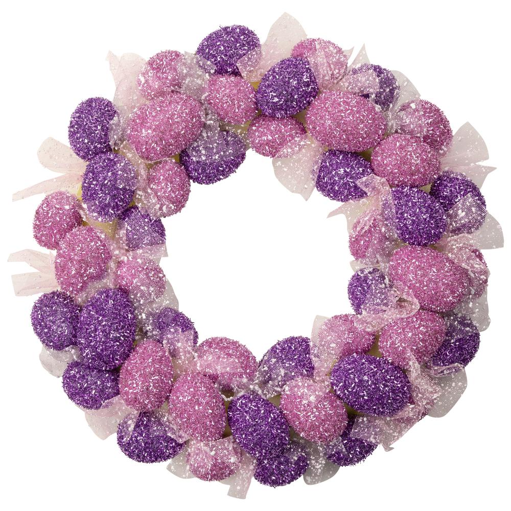 Glittered Pink and Purple Easter Egg Wreath, 20-Inch, Unlit. Picture 1