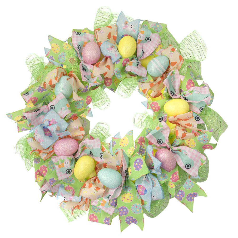 Pastel Easter Egg and Ribbons Wreath, 22-Inch, Unlit. Picture 1