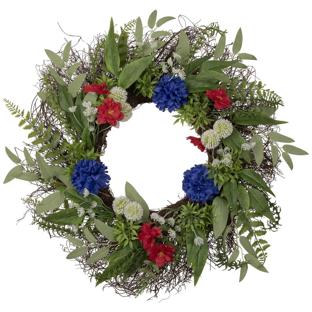 Americana Mixed Floral Patriotic Wreath  24-Inch  Unlit. Picture 1
