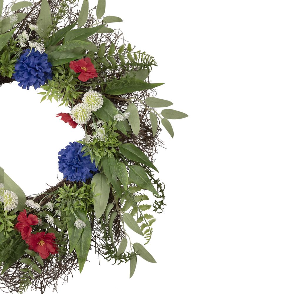 Americana Mixed Floral Patriotic Wreath  24-Inch  Unlit. Picture 3