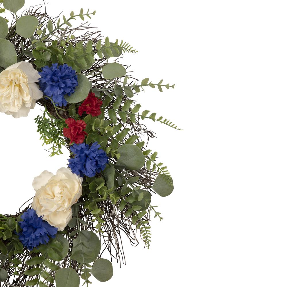 Americana Mixed Foliage and Florals Patriotic Wreath  24-Inch  Unlit. Picture 3