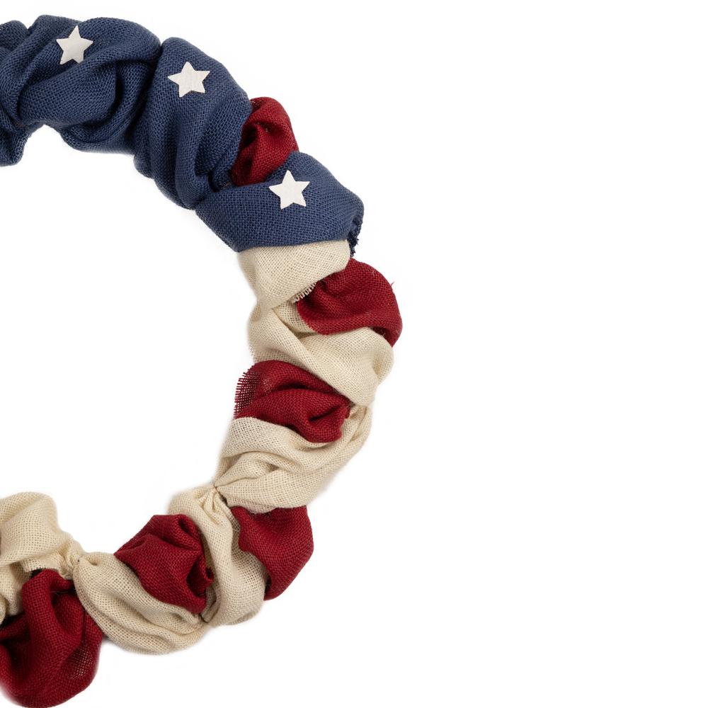 Americana Stars and Stripes Burlap Patriotic Wreath  20-Inch  Unlit. Picture 4