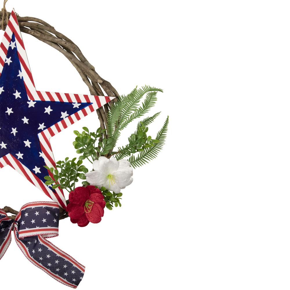 Americana Star and Mixed Floral Patriotic Wreath  24-Inch  Unlit. Picture 4