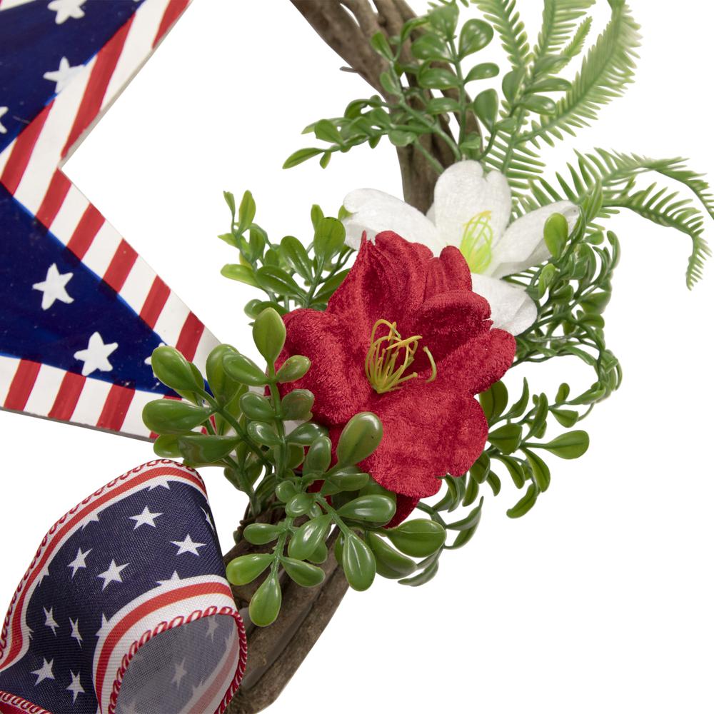 Americana Star and Mixed Floral Patriotic Wreath  24-Inch  Unlit. Picture 3