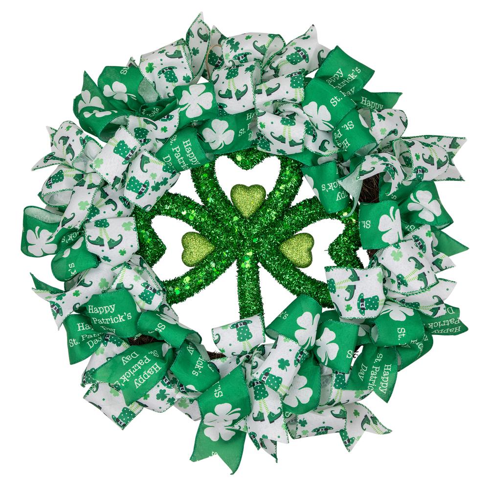 Shamrocks and Ribbons St. Patrick's Day Wreath  24-Inch  Unlit. Picture 1