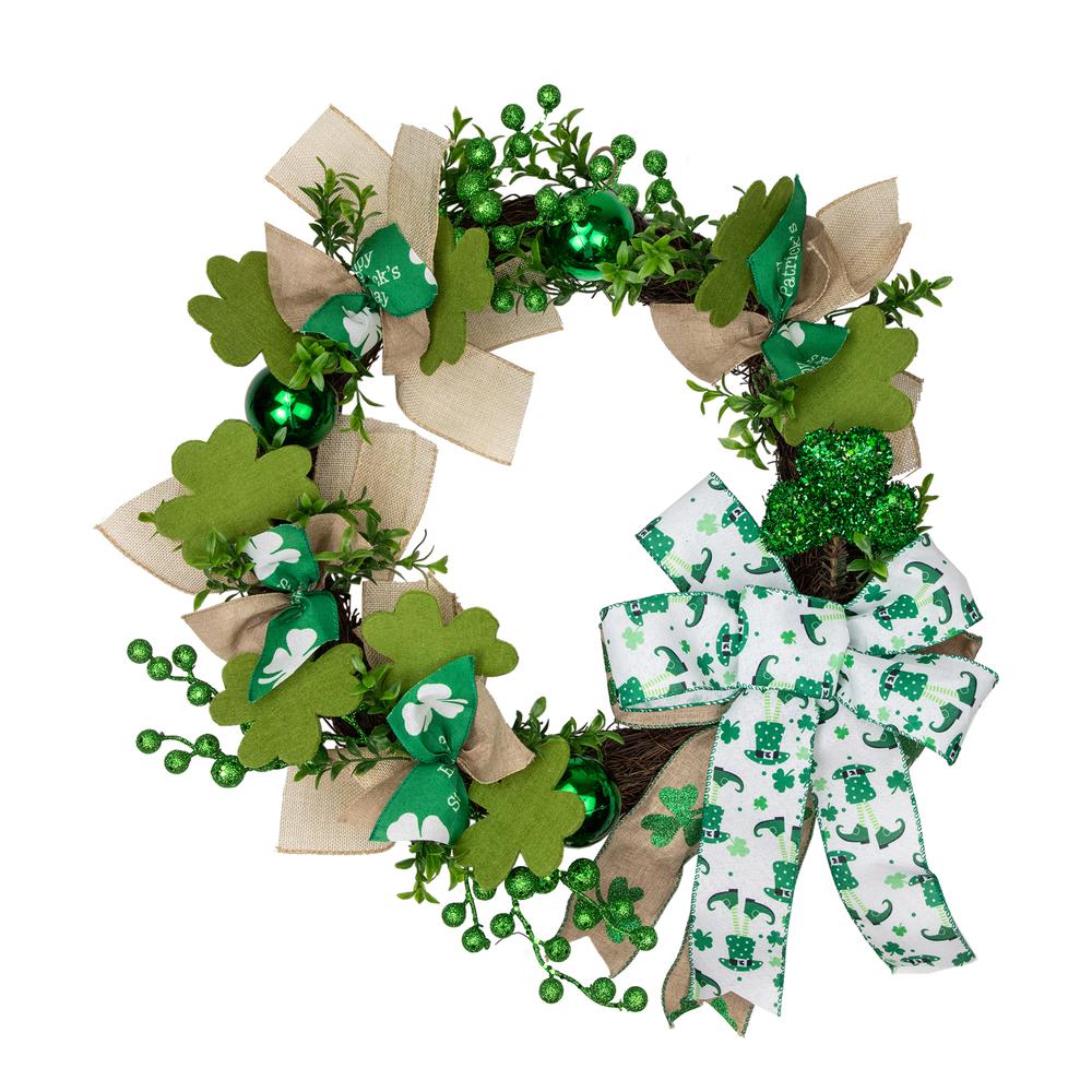 Burlap Bows and Shamrocks St. Patrick's Day Wreath  24-Inch  Unlit. Picture 1
