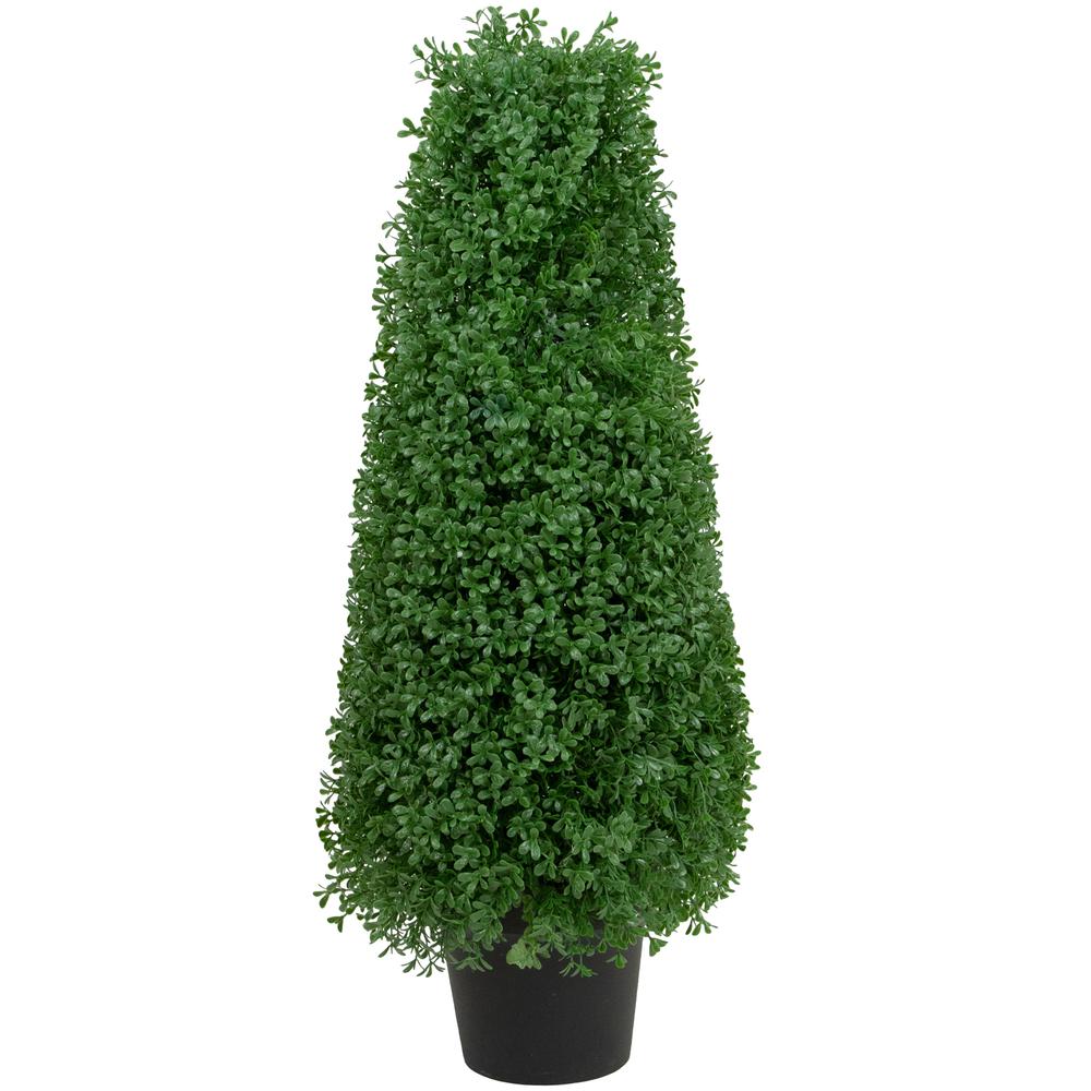 30" Artificial Boxwood Cone Topiary Tree with Round Pot  Unlit. Picture 1