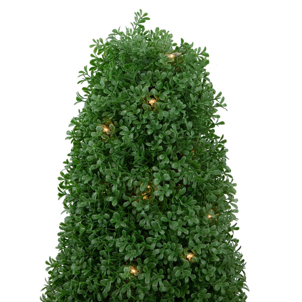 3' Pre-Lit Artificial Boxwood Cone Topiary Tree with Round Pot  Clear Lights. Picture 3