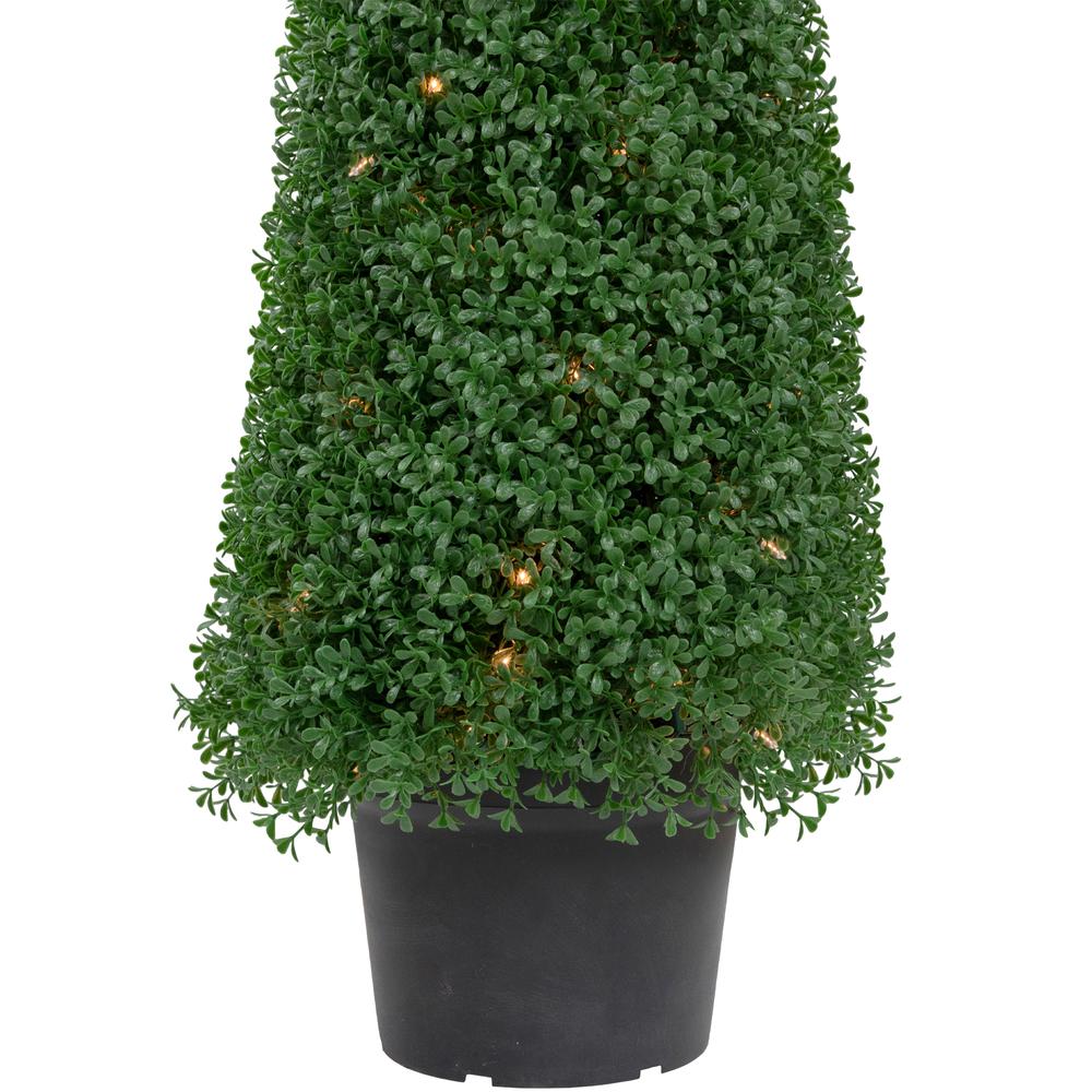 3' Pre-Lit Artificial Boxwood Cone Topiary Tree with Round Pot  Clear Lights. Picture 5