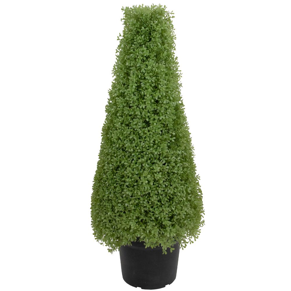 3' Artificial Boxwood Cone Topiary Tree with Round Pot  Unlit. Picture 1