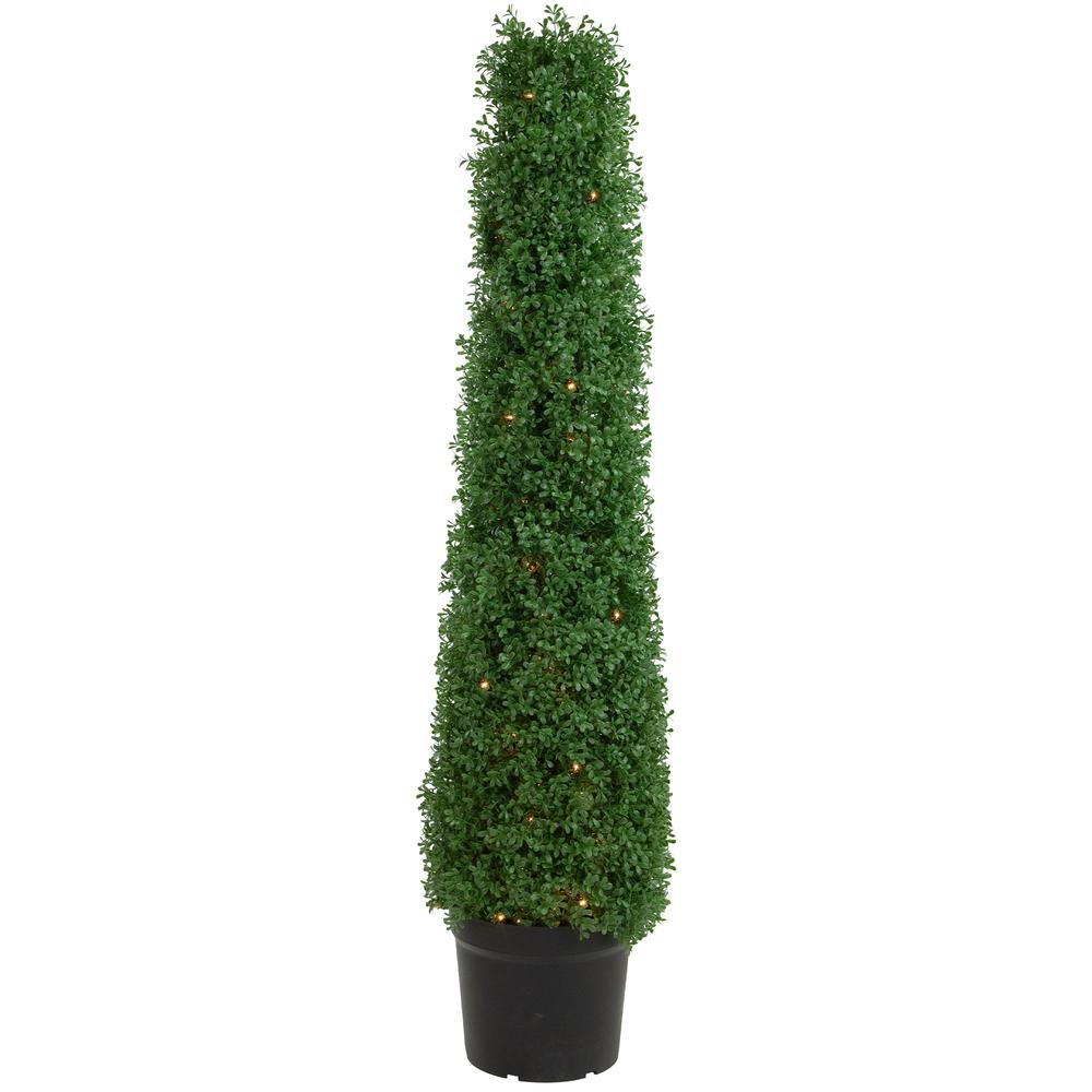 4' Pre-Lit Artificial Boxwood Cone Topiary Tree with Pot  Clear Lights. Picture 1
