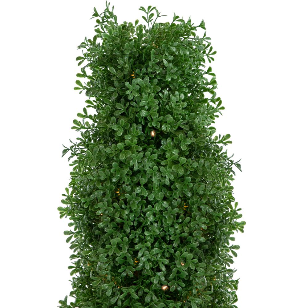 4' Pre-Lit Artificial Boxwood Cone Topiary Tree with Pot  Clear Lights. Picture 3