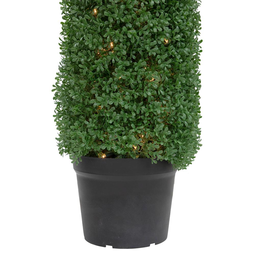 4' Pre-Lit Artificial Boxwood Cone Topiary Tree with Pot  Clear Lights. Picture 5