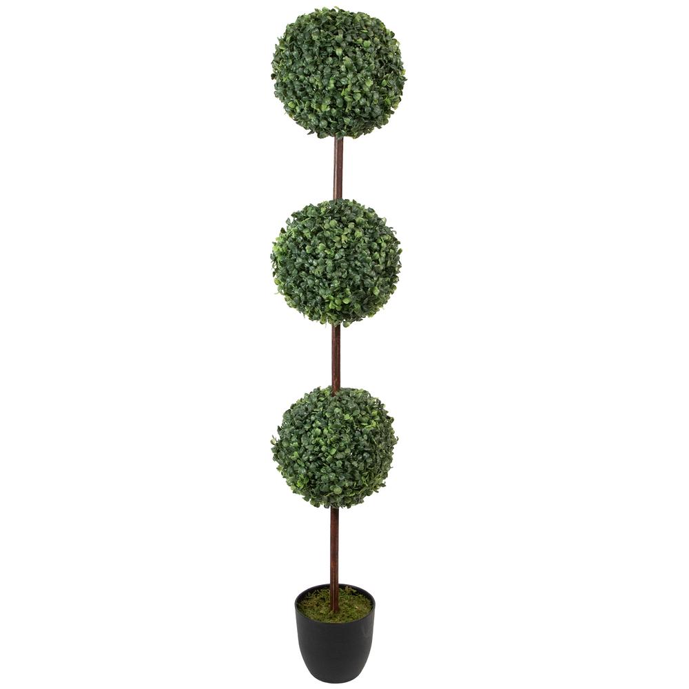 4' Artificial Two-Tone Boxwood Triple Ball Topiary Tree with Round Pot  Unlit. Picture 1