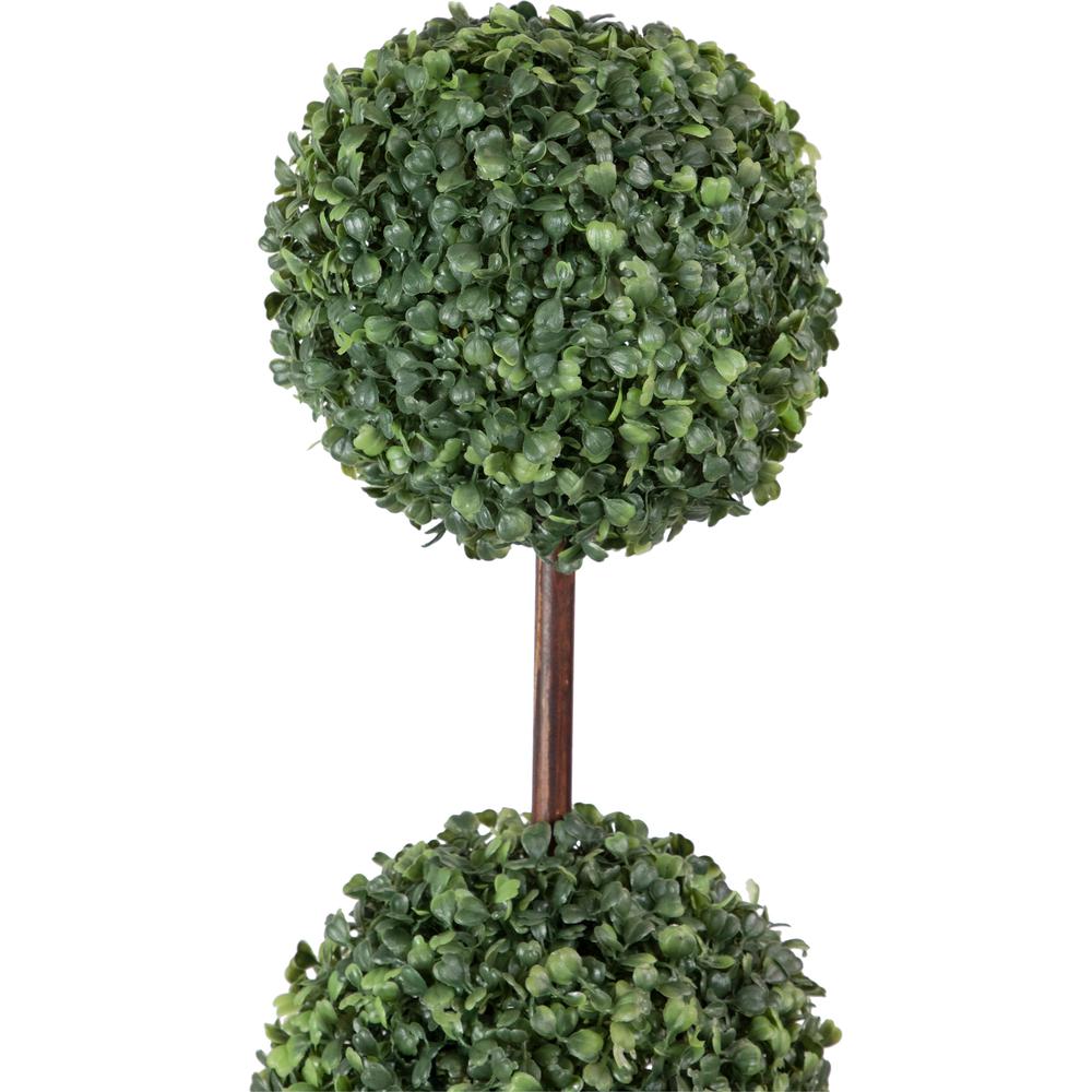 4' Artificial Two-Tone Boxwood Triple Ball Topiary Tree with Round Pot  Unlit. Picture 4