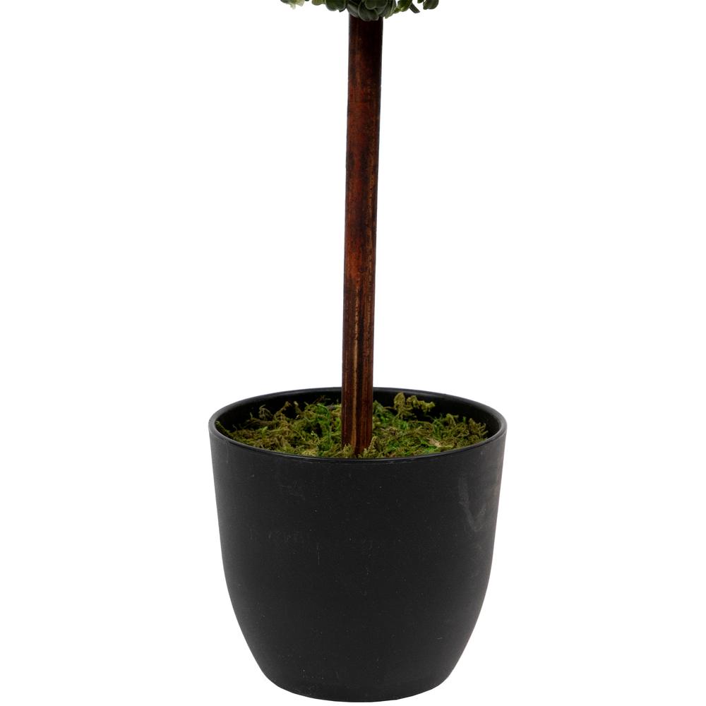 4' Artificial Two-Tone Boxwood Triple Ball Topiary Tree with Round Pot  Unlit. Picture 5