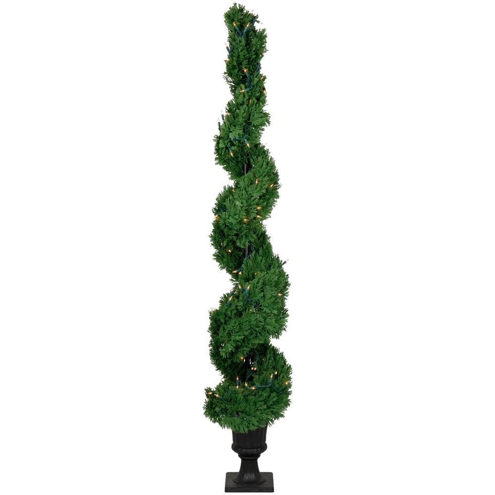 5.5' Pre-Lit Artificial Cedar Spiral Topiary Tree. Picture 1