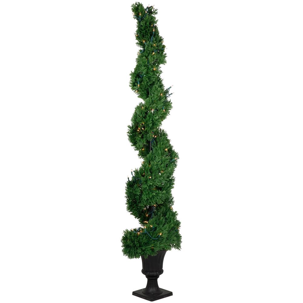 5.5' Pre-Lit Artificial Cedar Spiral Topiary Tree. Picture 5