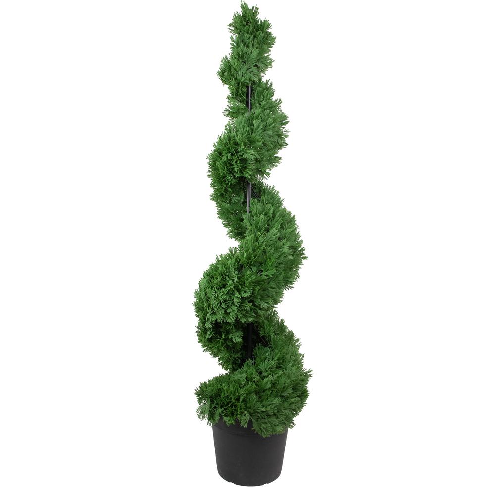 5' Artificial Cedar Spiral Topiary Tree in Black Pot  Unlit. Picture 1