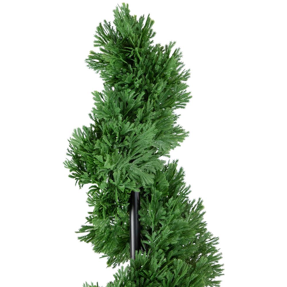 5' Artificial Cedar Spiral Topiary Tree in Black Pot  Unlit. Picture 3